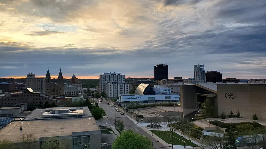 Evening Downtown Akron Skyline in Akron, Ohio