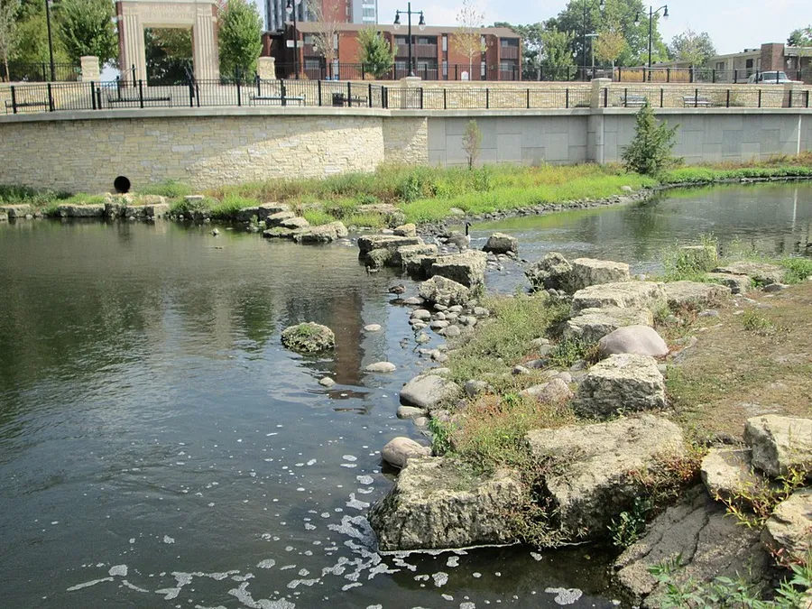 Boneyard Creek Second Street Basin Champaign Illinois looking to east in Champaign, Illinois