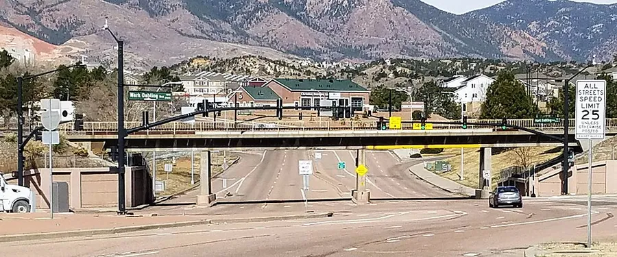 Railway bridge over S Rockrimmon Blvd at Mark Dabling Blvd 2020-03-25 in Colorado Springs, Colorado