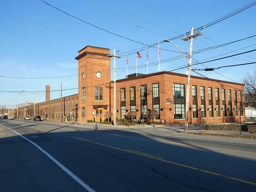 Former streetcar barn at 1160 Cranston Street, Cranston, December 2023 in Cranston, Rhode Island