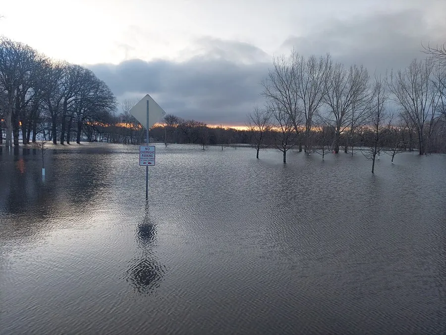 Flooding in a park in Fargo, North Dakota during the 2023 spring floods in Fargo, North Dakota