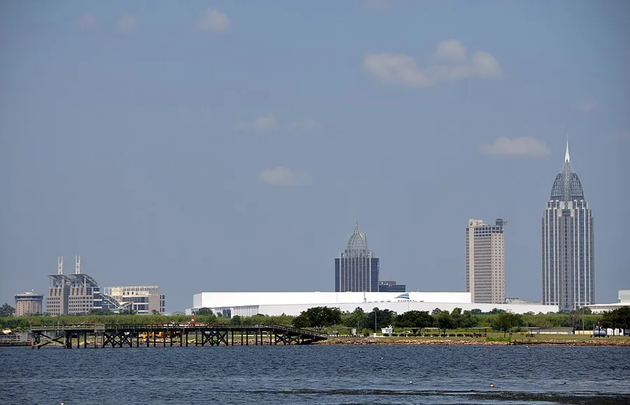 Mobile Alabama skyline from the causeway - August 2015 in Mobile, Alabama