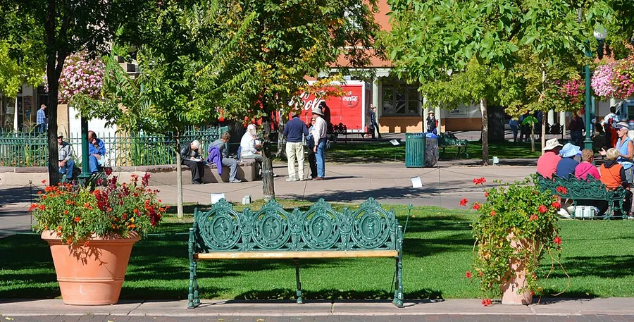 Have a seat! Downtown Santa Fe (31543130947) in Santa Fe, New Mexico
